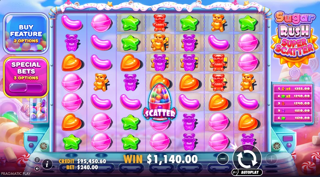 Sugar Rush Super Scatter base game 7x7 grid