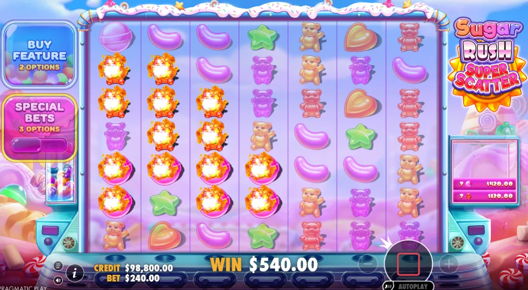 Sugar Rush Super Scatter big win — Super Scatter multipliers stacked
